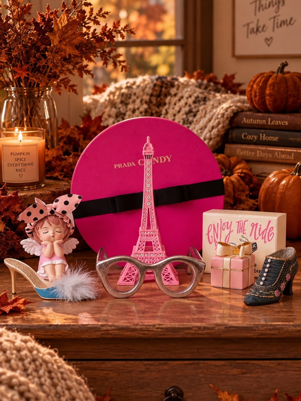 Pink Paris shoes Prada box Decorative room office decor 8 bundle Parisian Accent